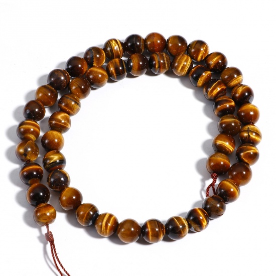 Picture of 1 Strand (Approx 48 PCs/Strand) (Grade A) Tiger's Eyes ( Natural ) Loose Beads For DIY Charm Jewelry Making Round Brown About 8mm Dia., Hole: Approx 1mm, 39cm(15 3/8") long