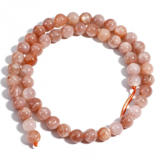Picture of 1 Strand (Approx 48 PCs/Strand) (Grade A) Sunstone ( Natural ) Loose Beads For DIY Charm Jewelry Making Round Orange About 8mm Dia., Hole: Approx 1mm, 38cm(15") long