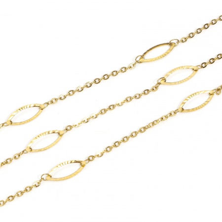 Picture of 1 M (Approx 3.28 Foot) 304 Stainless Steel Link Cable Chain For Handmade DIY Jewelry Making Findings Marquise Gold Plated 6mm