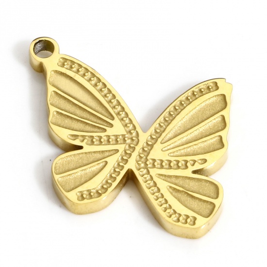 Picture of 1 Piece Vacuum Plating 304 Stainless Steel Stylish Charms Gold Plated Butterfly Animal 20.5mm x 16mm