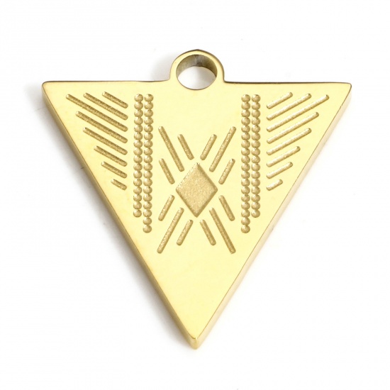 Picture of 1 Piece Vacuum Plating 304 Stainless Steel Stylish Charms Gold Plated Triangle Streak 19mm x 18mm