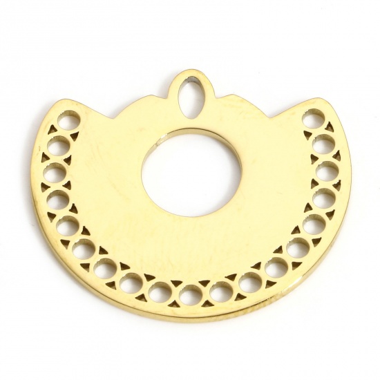Picture of 1 Piece Vacuum Plating 304 Stainless Steel Stylish Charms Gold Plated Half Round Circle Hollow 22mm x 19mm