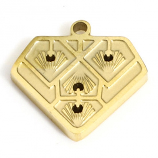 Picture of 1 Piece Vacuum Plating 304 Stainless Steel Stylish Charms Gold Plated Heart Streak 14.5mm x 14.5mm