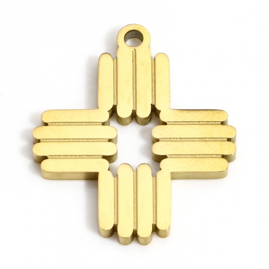 Picture of 1 Piece Vacuum Plating 304 Stainless Steel Stylish Charms Gold Plated Cross Streak 20.5mm x 17mm