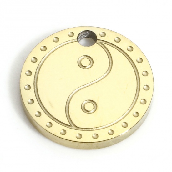 Picture of 1 Piece Eco-friendly PVD Vacuum Plating 304 Stainless Steel Geometric Charms 18K Real Gold Plated Coin Eight Diagrams 12mm x 12mm