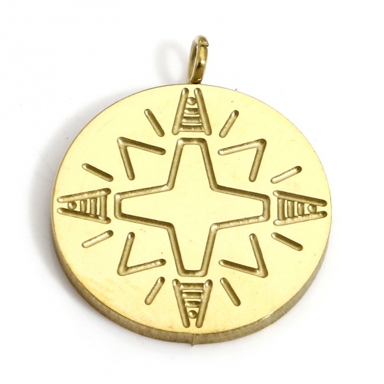 Picture of 1 Piece Eco-friendly PVD Vacuum Plating 304 Stainless Steel Geometric Charms 18K Real Gold Plated Coin Star 18mm x 15mm