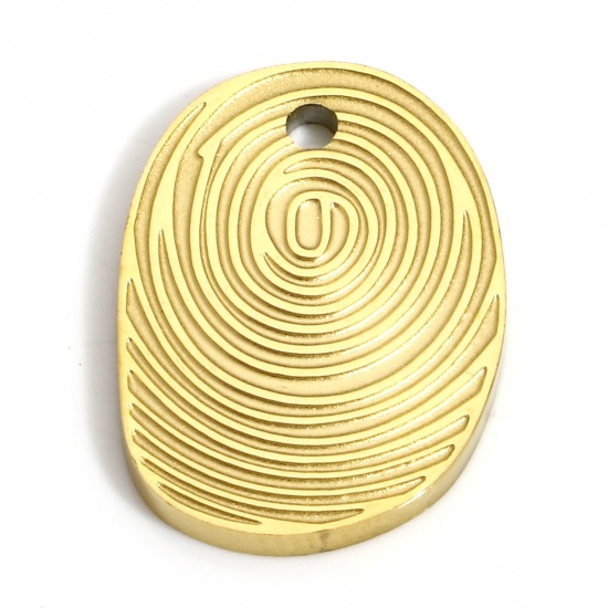 Picture of 1 Piece Eco-friendly PVD Vacuum Plating 304 Stainless Steel Geometric Charms 18K Real Gold Plated Oval Fingerprint 17mm x 12mm