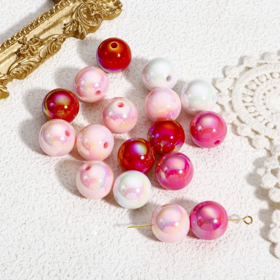 Immagine di 10 Pz Acrilato San Valentino Perline per la Creazione di Gioielli con Ciondoli Fai-da-te Rosa A Colori Misti Casuali Tondo AB Colore Circa 16mm Dia, Foro: Circa 2.6mm