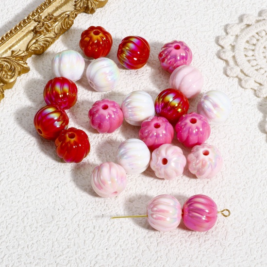 Picture of 10 PCs Acrylic Valentine's Day Beads For DIY Charm Jewelry Making Pink At Random Mixed Color Pumpkin AB Color About 16mm x 14mm, Hole: Approx 2.6mm
