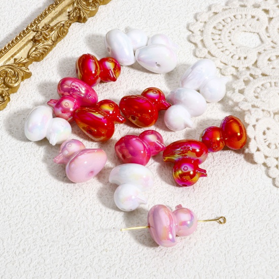 Bild von 10 Stück Acryl Valentinstag Perlen für die Herstellung von DIY-Charme-Schmuck Rosa Zufällig Gemischte Farben Ente AB Farbe ca. 22mm x 22mm, Loch:ca. 2.2mm