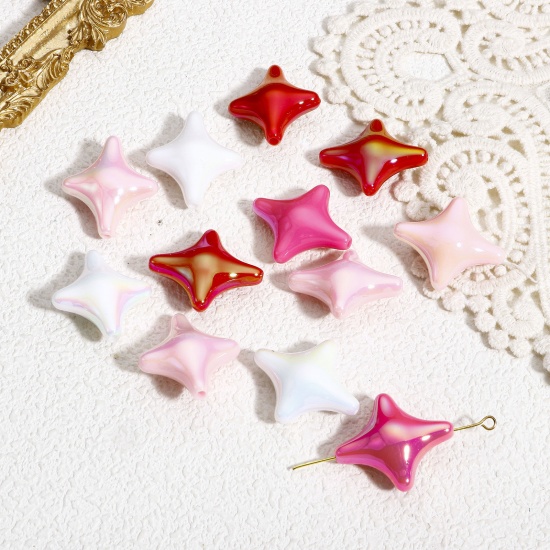 Bild von 10 Stück Acryl Valentinstag Perlen für die Herstellung von DIY-Charme-Schmuck Rosa Zufällig Gemischte Farben Stern AB Farbe ca. 29mm x 26mm, Loch:ca. 2.2mm
