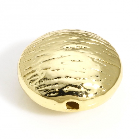 Image de 5 Pcs Perles pour DIY Fabrication de Bijoux en Laiton Plaqué Or Véritable 18K Rond Rayées Env. 11mm Dia., Trou: Env. 1mm