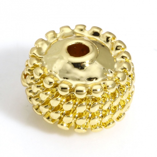 Image de 5 Pcs Perles pour DIY Fabrication de Bijoux en Laiton Plaqué Or Véritable 18K Colonne à Pois Env. 10mm x 7mm, Trou: Env. 1.5mm