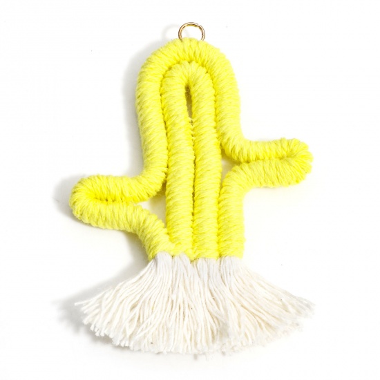 Picture of 1 Piece Cotton Tassel Pendants Bag Keychain Earring DIY Accessories Cactus Yellow Tassel 7.8cm x 5.2cm