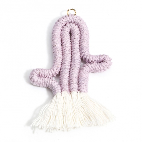 Picture of 1 Piece Cotton Tassel Pendants Bag Keychain Earring DIY Accessories Cactus Mauve Tassel 7.8cm x 5.2cm