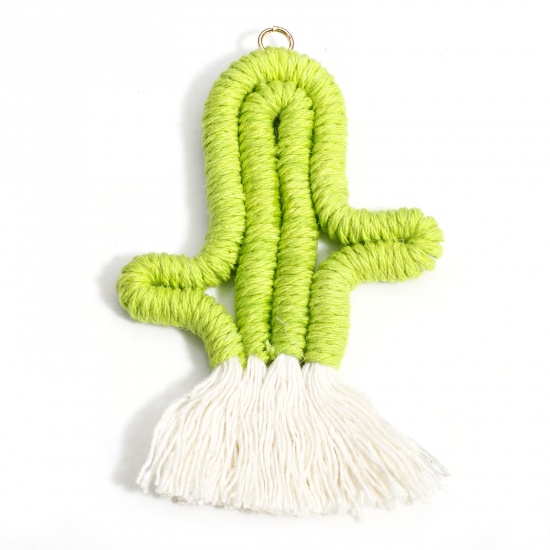 Picture of 1 Piece Cotton Tassel Pendants Bag Keychain Earring DIY Accessories Cactus Green Tassel 7.8cm x 5.2cm