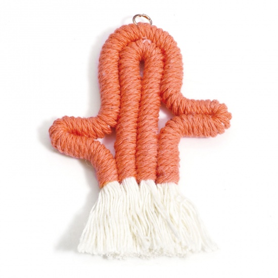 Picture of 1 Piece Cotton Tassel Pendants Bag Keychain Earring DIY Accessories Cactus Orange Pink Tassel 7.8cm x 5.2cm