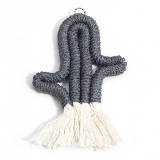 Picture of 1 Piece Cotton Tassel Pendants Bag Keychain Earring DIY Accessories Cactus Gray Tassel 7.8cm x 5.2cm