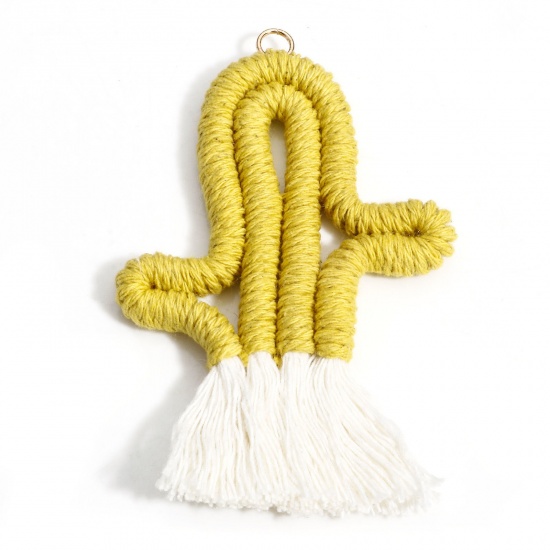 Picture of 1 Piece Cotton Tassel Pendants Bag Keychain Earring DIY Accessories Cactus Khaki Tassel 7.8cm x 5.2cm