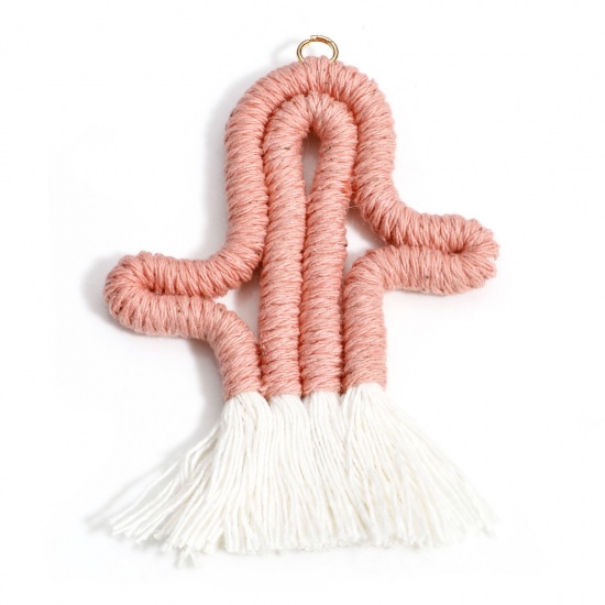 Picture of 1 Piece Cotton Tassel Pendants Bag Keychain Earring DIY Accessories Cactus Pink Tassel 7.8cm x 5.2cm