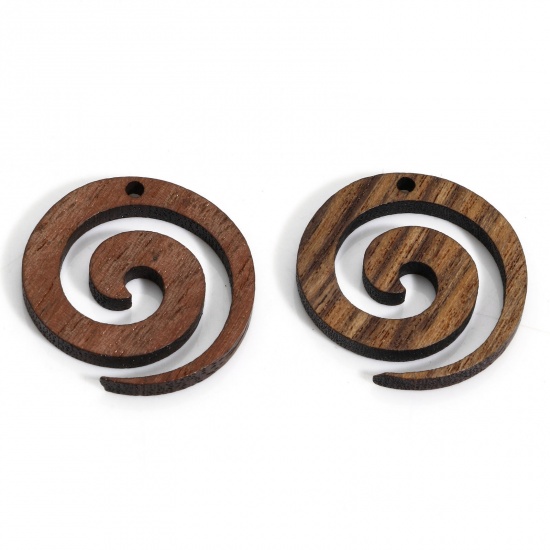 Picture of 5 PCs Walnut Charms Brown Spiral Hollow 25mm x 25mm