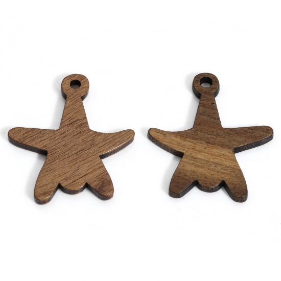 Picture of 5 PCs Walnut Ocean Jewelry Charms Brown Star Fish 28mm x 25mm