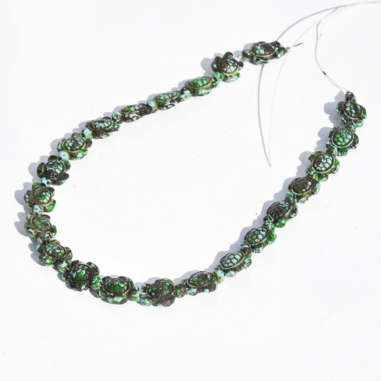 Image de 2 Enfilades (Env. 23 Pcs/Enfilade) Perles pour DIY Fabrication de Bijoux de Charme en Turquoise ( Synthétique) Tortue Bleu-Vert Coloré Env. 14mm x 17mm, 40cm long