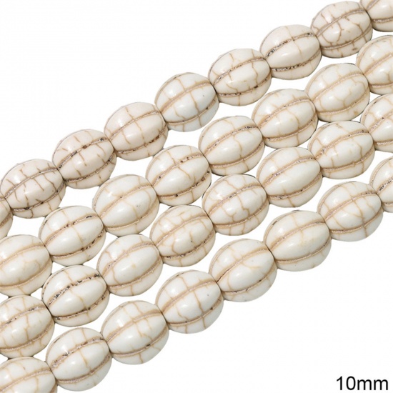 Immagine di 1 Pacchetto (Circa 40 Pz/Treccia) Howlite Bianco ( Sintetico ) Perline per la Creazione di Gioielli con Ciondoli Fai-da-te Zucca Bianco Come 10mm Dia