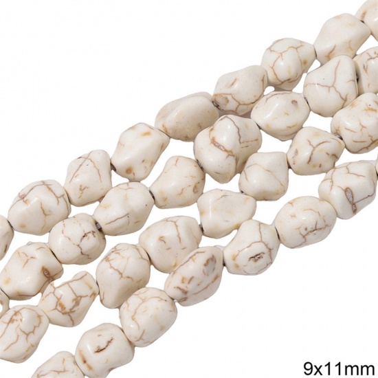 Immagine di 1 Pacchetto (Circa 34 Pz/Treccia) Howlite Bianco ( Sintetico ) Perline per la Creazione di Gioielli con Ciondoli Fai-da-te Irregolare Bianco Come 9mm x 11mm