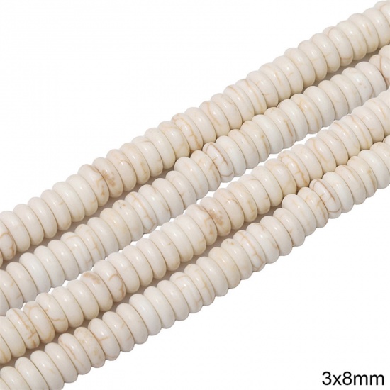 Picture of 1 Packet (Approx 125 PCs/Packet) Howlite ( Synthetic ) Beads For DIY Charm Jewelry Making Flat Round White About 3mm x 8mm