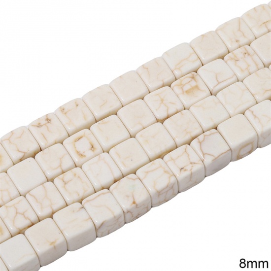 Immagine di 1 Pacchetto (Circa 50 Pz/Treccia) Howlite Bianco ( Sintetico ) Perline per la Creazione di Gioielli con Ciondoli Fai-da-te Quadrato Bianco Come 8mm Dia