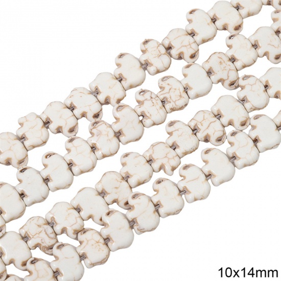 Immagine di 1 Pacchetto (Circa 37 Pz/Treccia) Howlite Bianco ( Sintetico ) Perline per la Creazione di Gioielli con Ciondoli Fai-da-te Elefante Bianco Come 10mm x 14mm