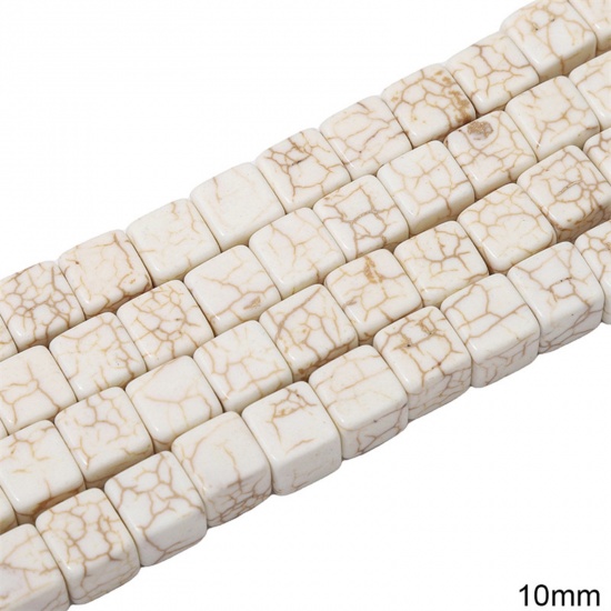 Immagine di 1 Pacchetto (Circa 40 Pz/Treccia) Howlite Bianco ( Sintetico ) Perline per la Creazione di Gioielli con Ciondoli Fai-da-te Quadrato Bianco Come 10mm Dia