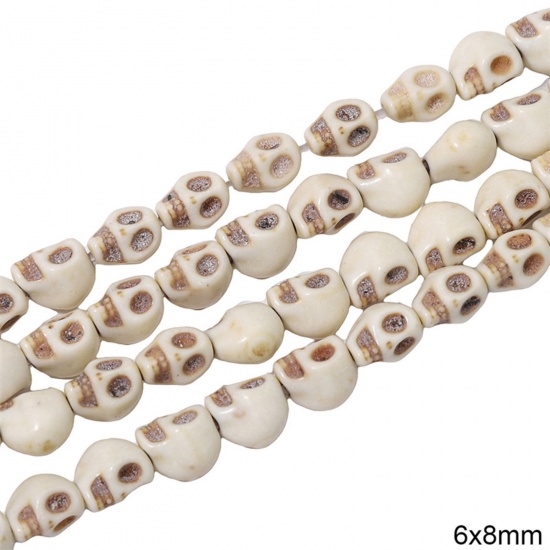 Immagine di 1 Pacchetto (Circa 60 Pz/Treccia) Howlite Bianco ( Sintetico ) Perline per la Creazione di Gioielli con Ciondoli Fai-da-te Cranio Bianco Come 6mm x 8mm