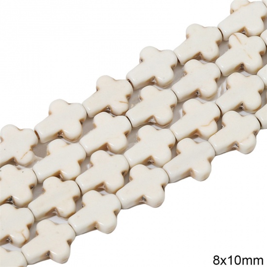 Immagine di 1 Pacchetto (Circa 38 Pz/Treccia) Howlite Bianco ( Sintetico ) Perline per la Creazione di Gioielli con Ciondoli Fai-da-te Croce Bianco Come 8mm x 10mm