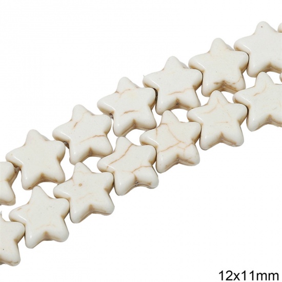 Picture of 1 Packet (Approx 36 PCs/Packet) Howlite ( Synthetic ) Beads For DIY Charm Jewelry Making Pentagram Star White About 12mm x 11mm