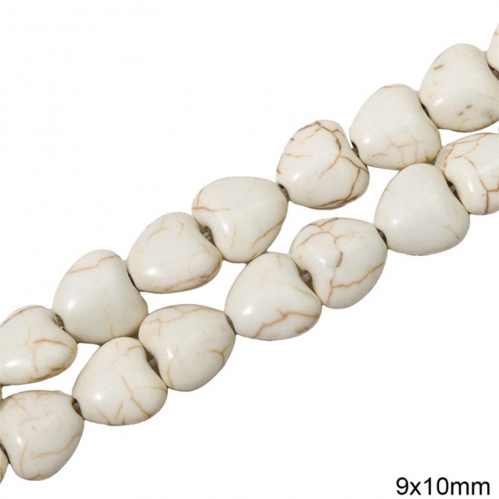 Immagine di 1 Pacchetto (Circa 42 Pz/Treccia) Howlite Bianco ( Sintetico ) Perline per la Creazione di Gioielli con Ciondoli Fai-da-te Cuore Bianco Come 9mm x 10mm