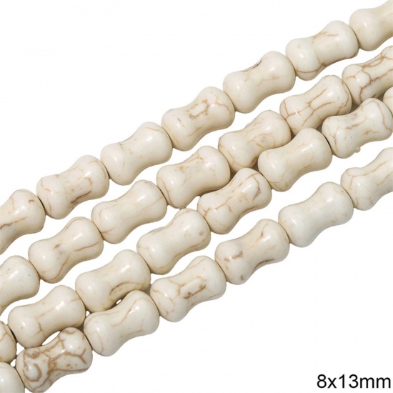 Picture of 1 Packet (Approx 28 PCs/Packet) Howlite ( Synthetic ) Beads For DIY Charm Jewelry Making Bone White About 8mm x 13mm