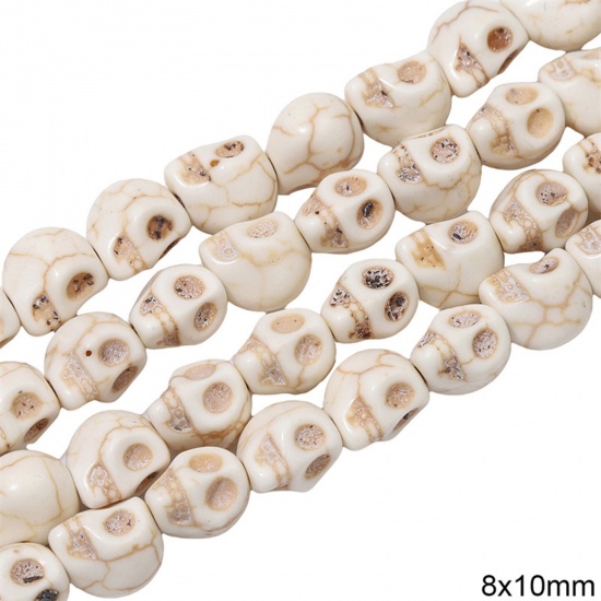 Picture of 1 Packet (Approx 37 PCs/Packet) Howlite ( Synthetic ) Beads For DIY Charm Jewelry Making Skull White About 8mm x 10mm