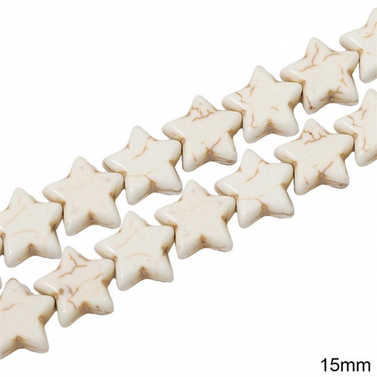 Immagine di 1 Pacchetto (Circa 33 Pz/Treccia) Howlite Bianco ( Sintetico ) Perline per la Creazione di Gioielli con Ciondoli Fai-da-te Stella a Cinque Punte Bianco Come 15mm Dia