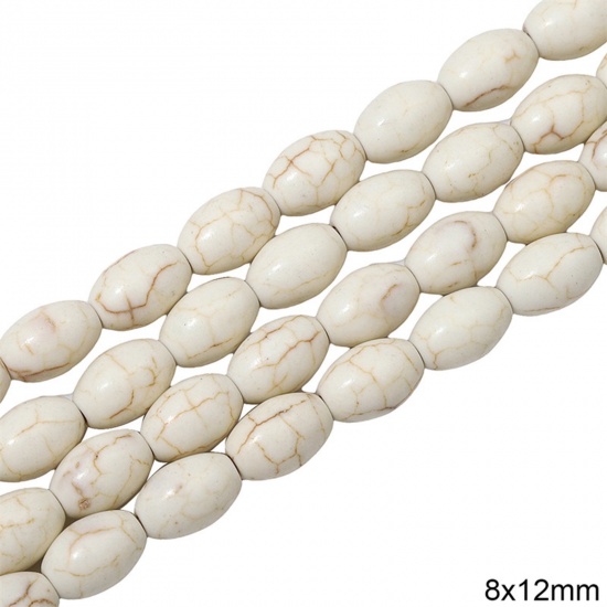 Picture of 1 Packet (Approx 32 PCs/Packet) Howlite ( Synthetic ) Beads For DIY Charm Jewelry Making Oval White About 8mm x 12mm