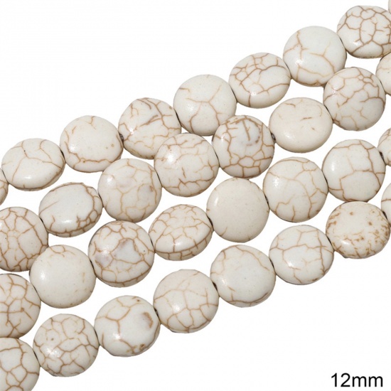 Immagine di 1 Pacchetto (Circa 33 Pz/Treccia) Howlite Bianco ( Sintetico ) Perline per la Creazione di Gioielli con Ciondoli Fai-da-te Tondo Piatto Bianco Come 12mm Dia