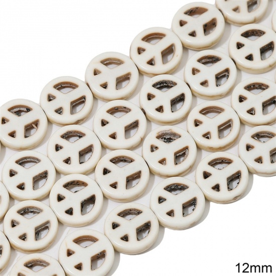 Immagine di 1 Pacchetto (Circa 32 Pz/Treccia) Howlite Bianco ( Sintetico ) Perline per la Creazione di Gioielli con Ciondoli Fai-da-te Segno di Pace Bianco Come 12mm Dia