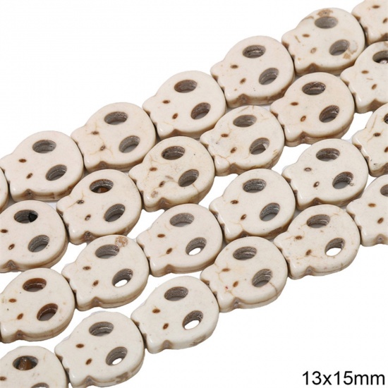 Immagine di 1 Pacchetto (Circa 27 Pz/Treccia) Howlite Bianco ( Sintetico ) Perline per la Creazione di Gioielli con Ciondoli Fai-da-te Cranio Bianco Come 13mm x 15mm