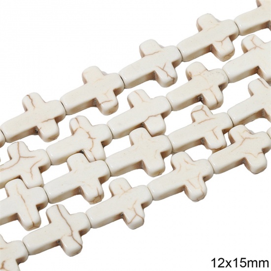 Immagine di 1 Pacchetto (Circa 25 Pz/Treccia) Howlite Bianco ( Sintetico ) Perline per la Creazione di Gioielli con Ciondoli Fai-da-te Croce Bianco Come 12mm x 15mm