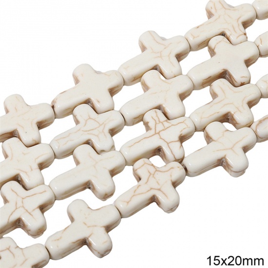 Immagine di 1 Pacchetto (Circa 19 Pz/Treccia) Howlite Bianco ( Sintetico ) Perline per la Creazione di Gioielli con Ciondoli Fai-da-te Croce Bianco Come 15mm x 20mm