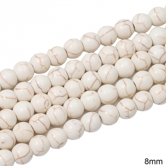 Immagine di 1 Pacchetto (Circa 50 Pz/Treccia) Howlite Bianco ( Sintetico ) Perline per la Creazione di Gioielli con Ciondoli Fai-da-te Tondo Bianco Come 8mm Dia