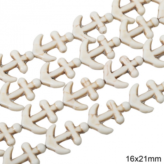 Picture of 1 Packet (Approx 18 PCs/Packet) Howlite ( Synthetic ) Beads For DIY Charm Jewelry Making Anchor White About 16mm x 21mm