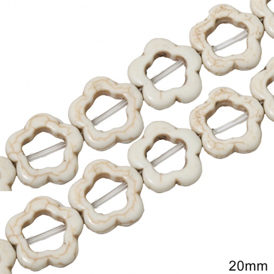 Immagine di 1 Pacchetto (Circa 22 Pz/Treccia) Howlite Bianco ( Sintetico ) Perline per la Creazione di Gioielli con Ciondoli Fai-da-te Fiore Bianco Come 20mm Dia