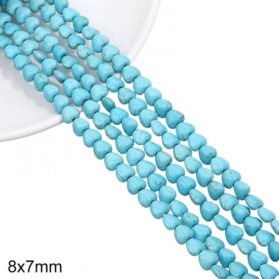 Picture of 1 Packet (Approx 50 PCs/Packet) Turquoise ( Synthetic ) Beads For DIY Jewelry Making Heart Green About 8mm x 7mm, Hole: Approx 1mm